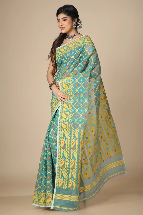 Soft Teal Blue Dhakai Jamdani Saree