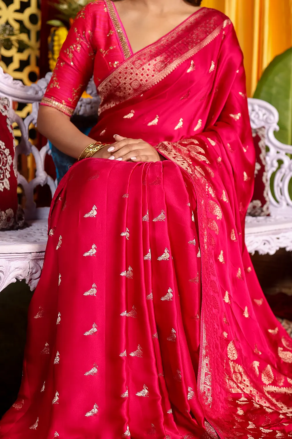 Rani Pink Fancy Mashru Satin Silk Saree