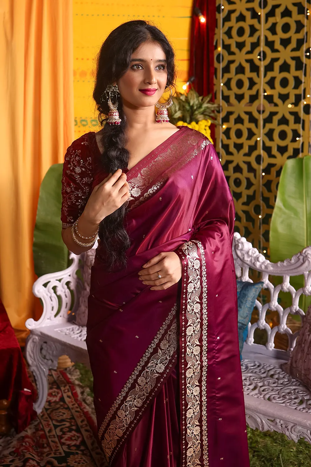Dark Magenta Benarasi Silk Saree