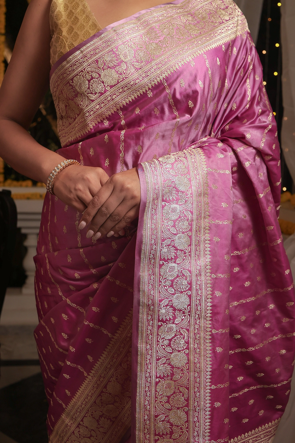 Elegant Rani Pink Benarasi Silk Saree