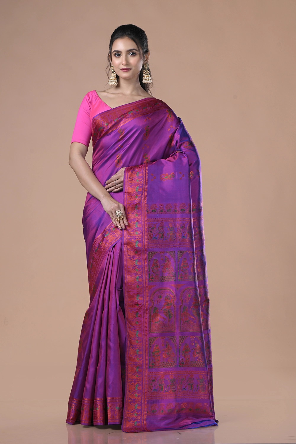 Dark Purple Pure Baluchari Silk Saree