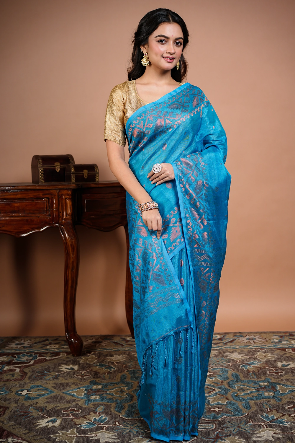 Azure Blue Fancy Handloom Saree