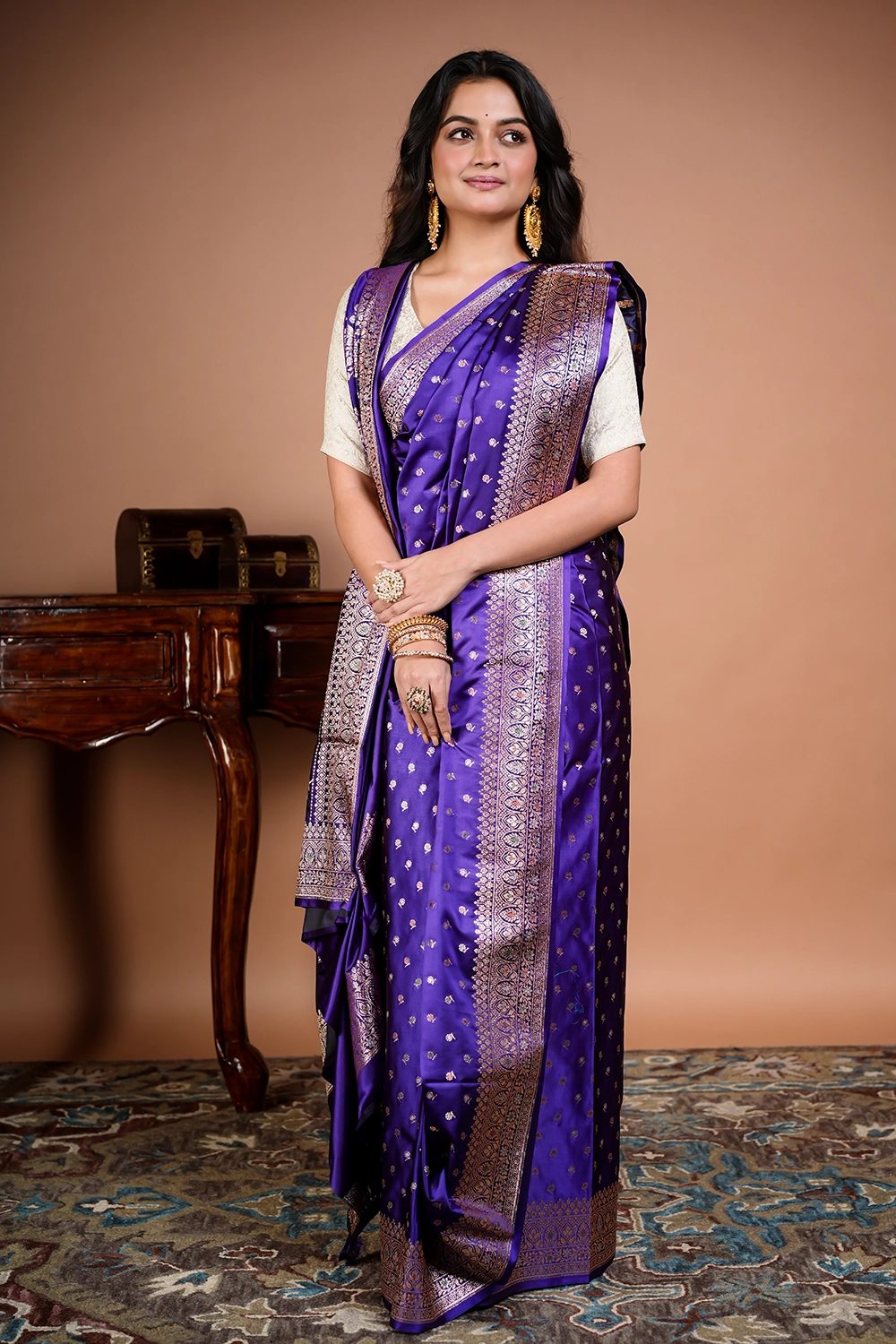 Royal Purple Mashru Banarasi Silk Saree