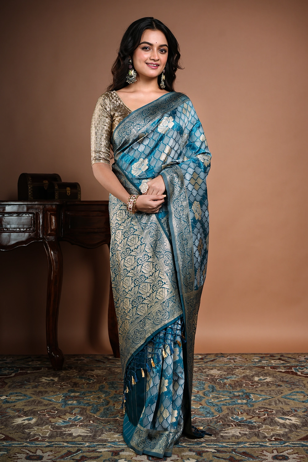 Ocean Blue Fancy Saree