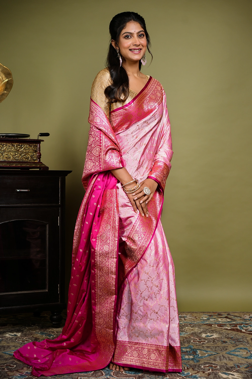 Rose Pink Mashru Banarasi Silk Saree