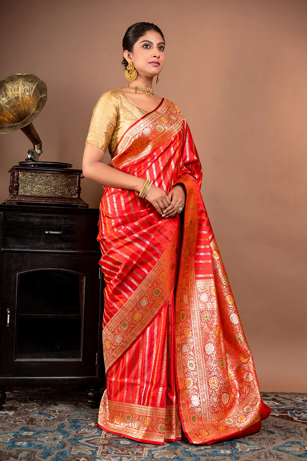 Crimson Red Banarasi Silk Saree