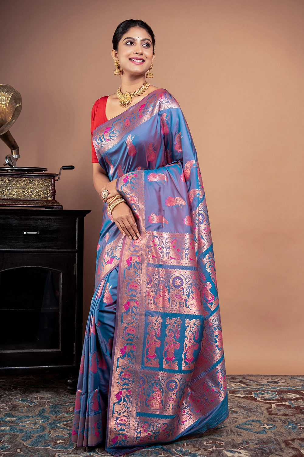 Sky Blue Fancy Swarnachuri Silk Saree