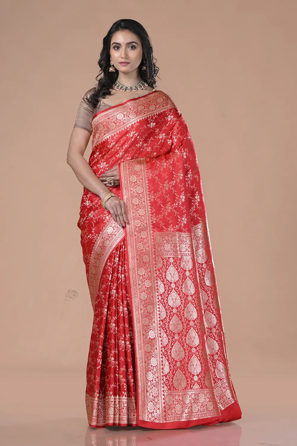 Crimson Red Banarasi Silk Saree