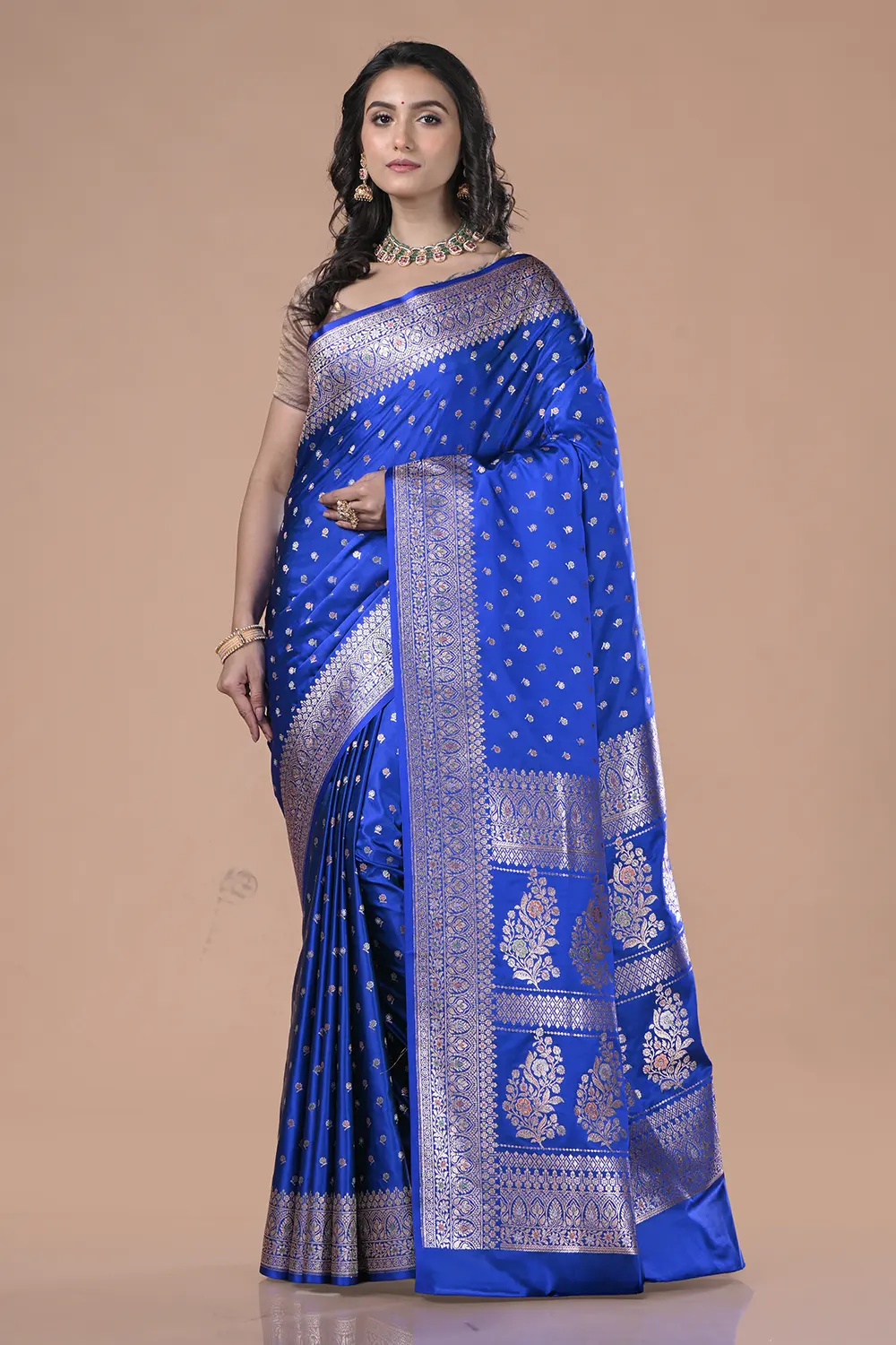Royal Blue Mashru Banarasi Silk Saree