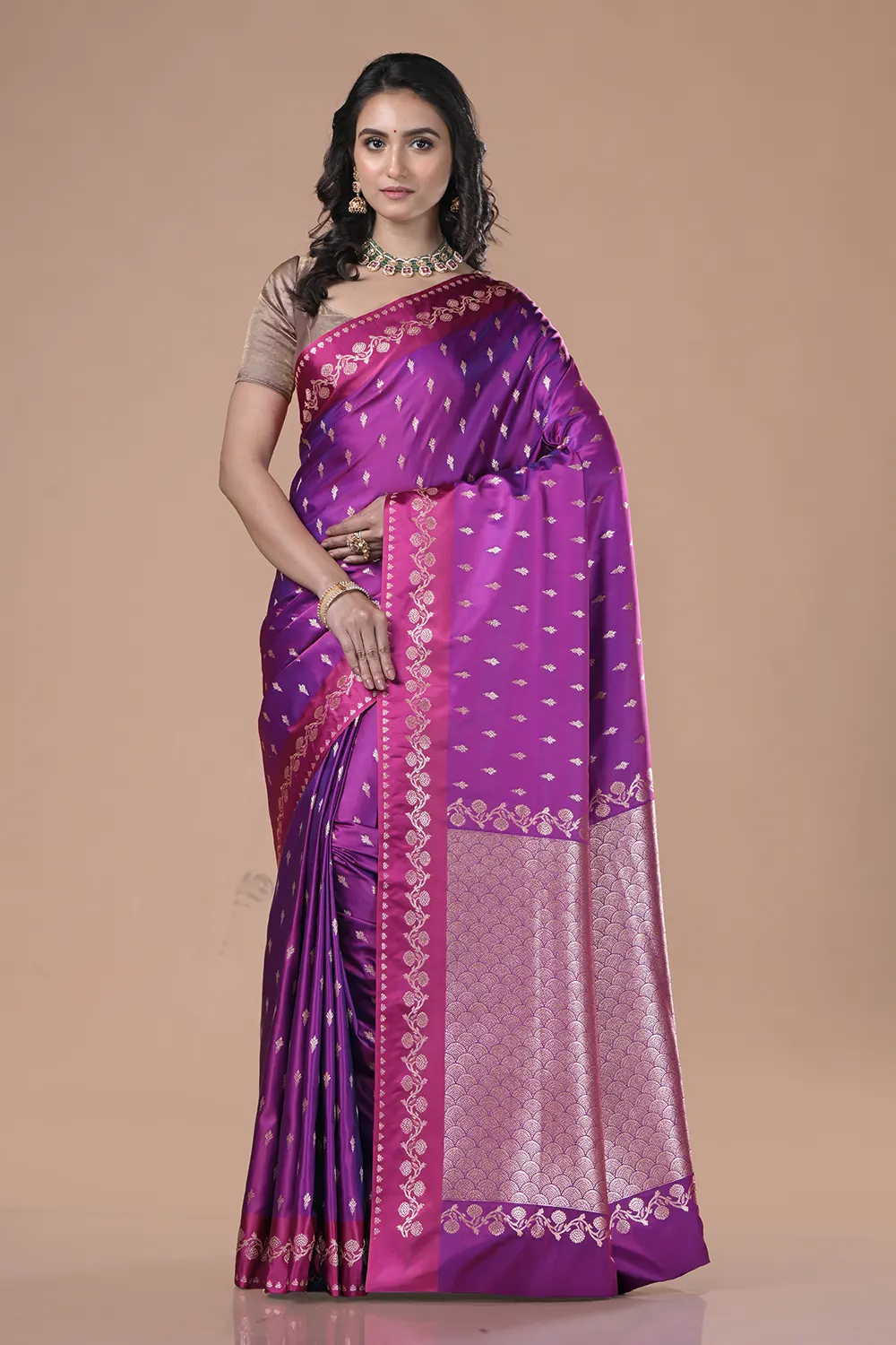 Orchid Purple Mashru Banarasi Silk Saree
