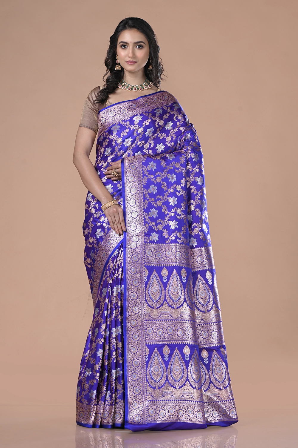 Dark Slate Blue Banarasi Silk Saree