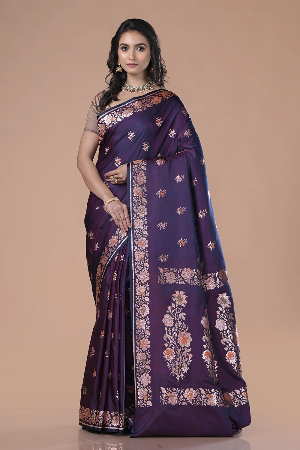 Dark Purple Mashru Banarasi Silk Saree