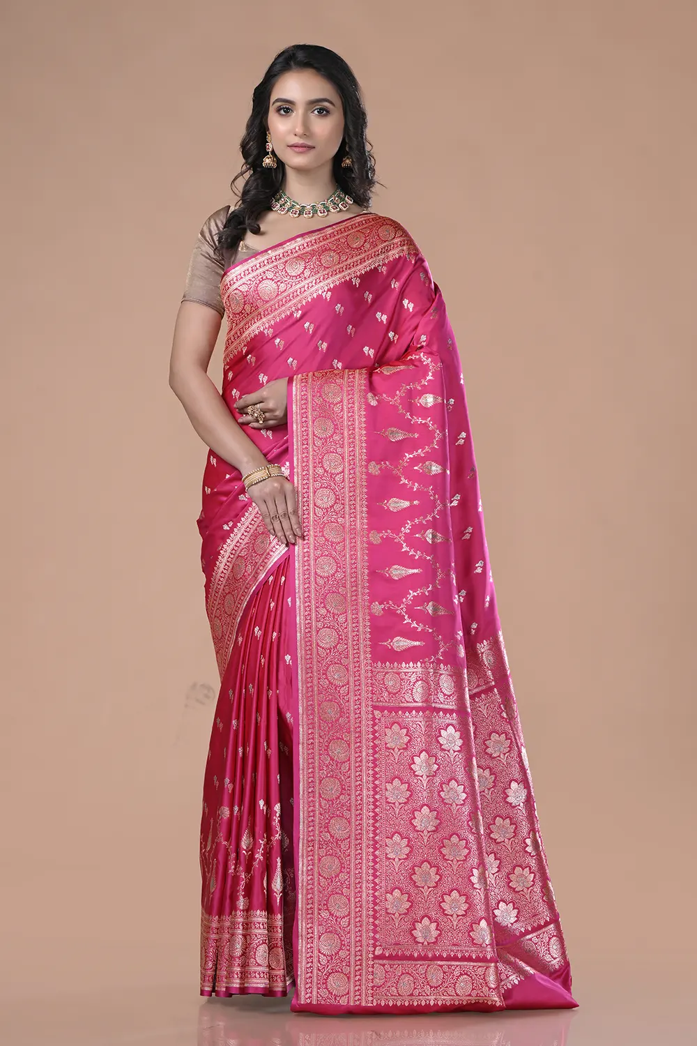 Deep Pink Banarasi Silk Saree
