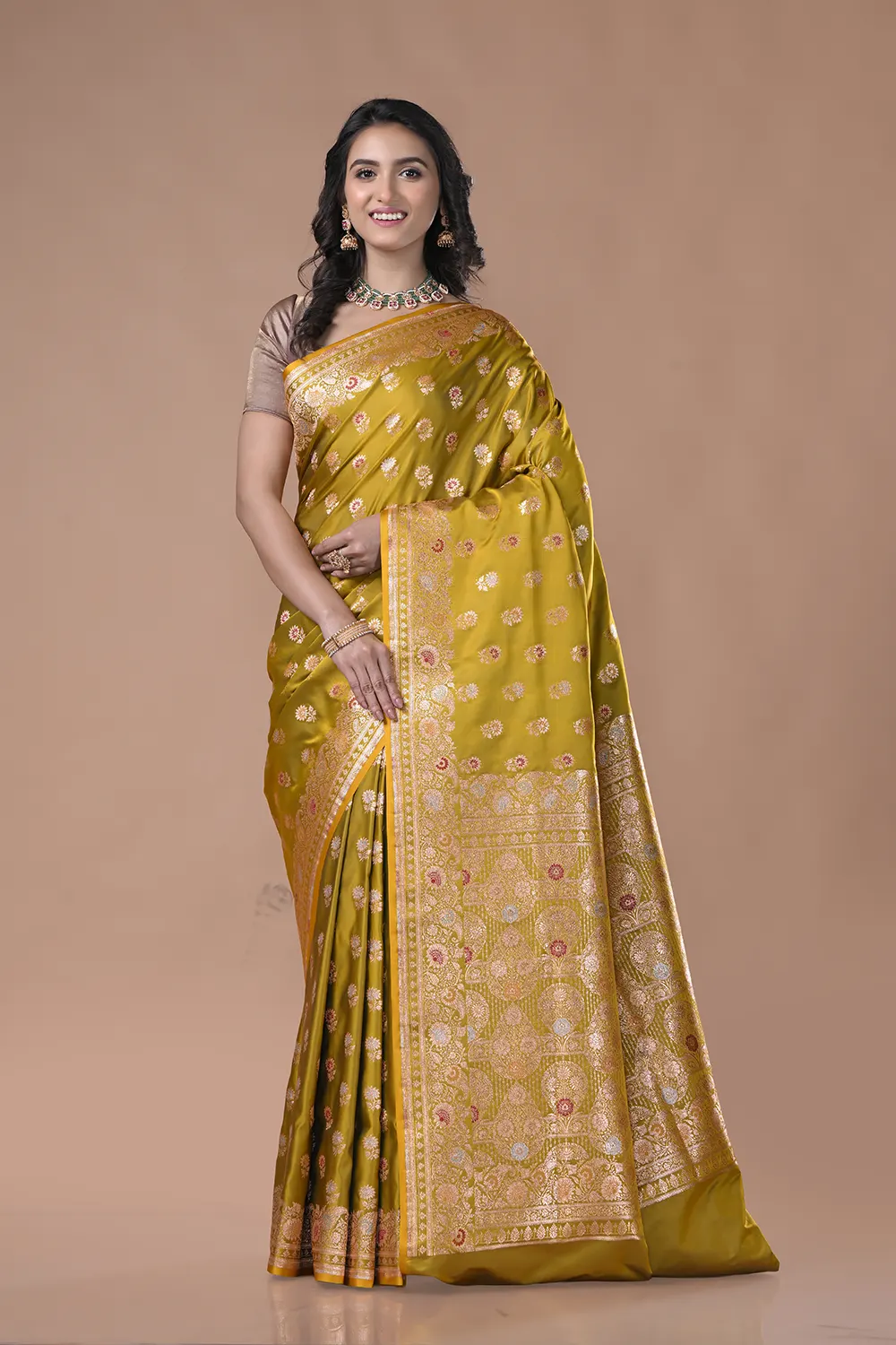 Warm Gold Bronze Banarasi Silk Saree
