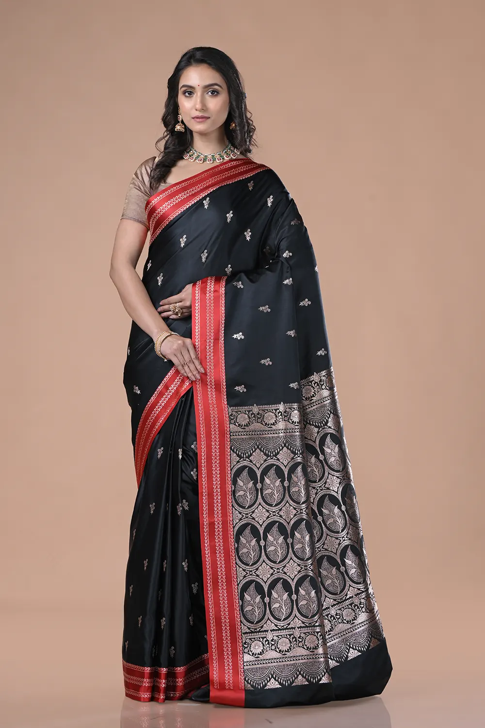 Dark Black Mashru Banarasi Silk Saree