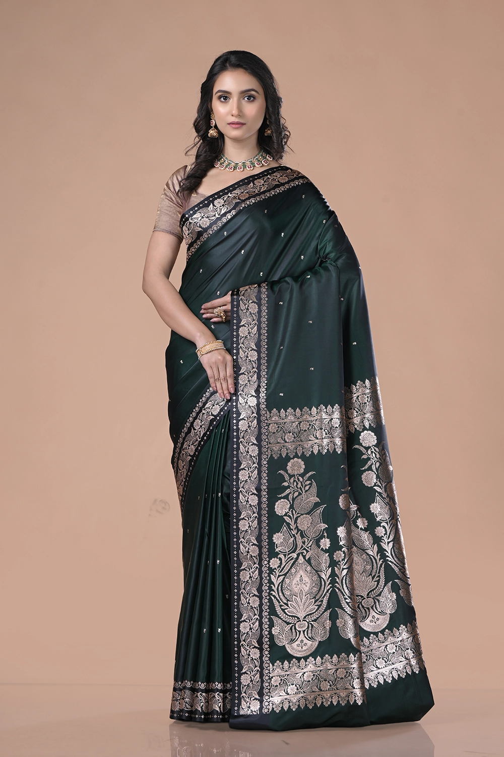 Deep Teal Green Banarasi Silk Saree