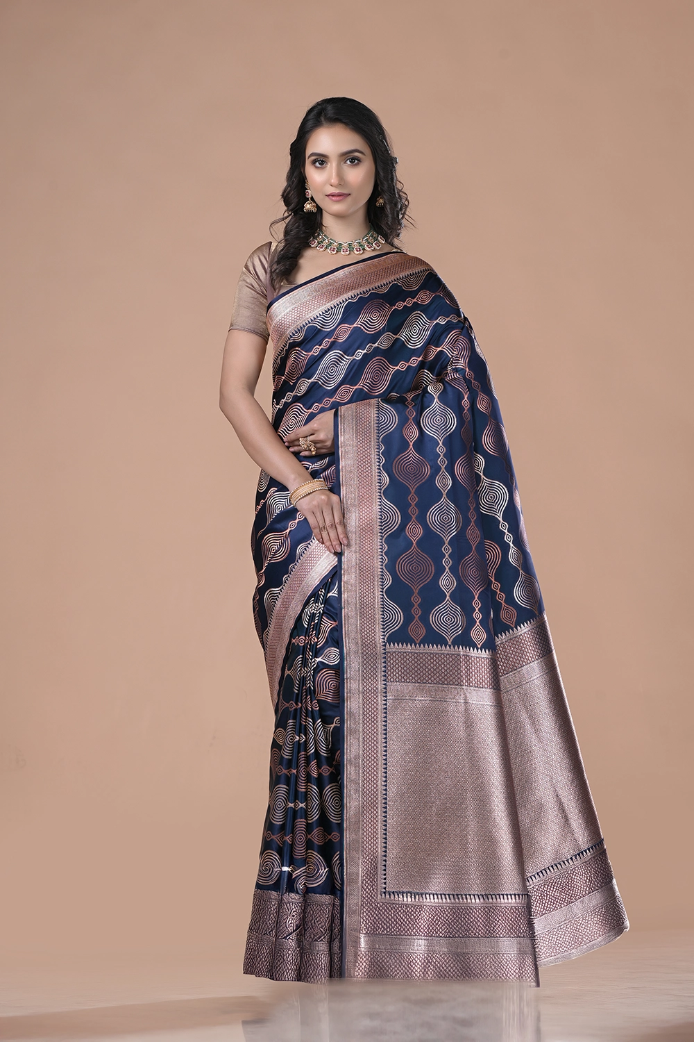 Prussian Blue Mashru Silk Saree