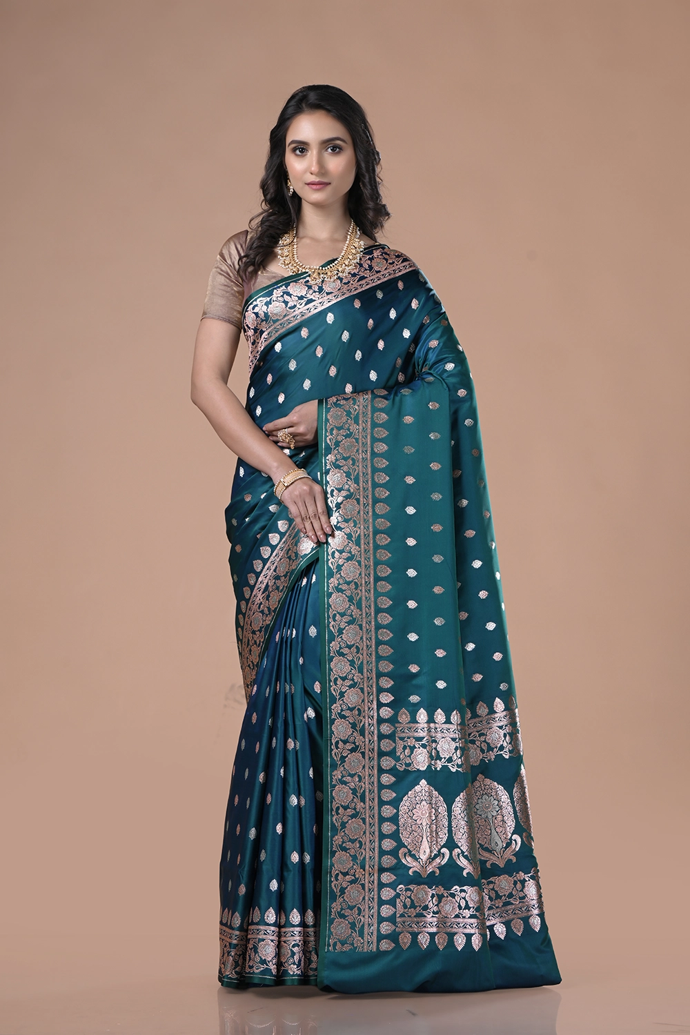Deep Teal Blue Banarasi Silk Saree