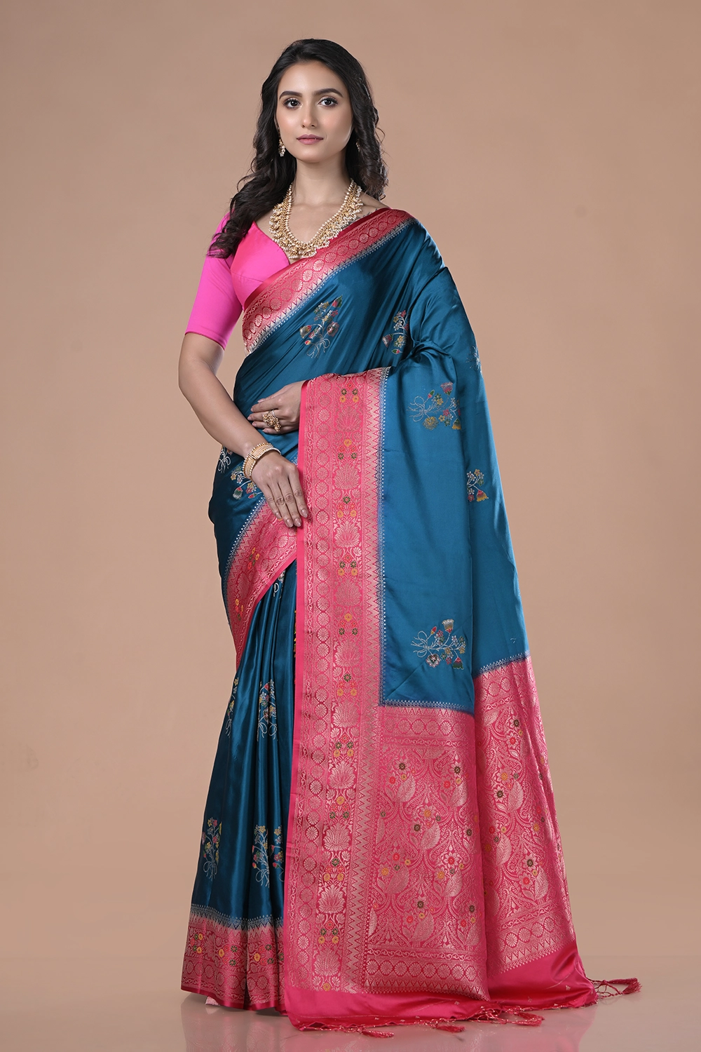 Deep Blue Mashru Silk Saree