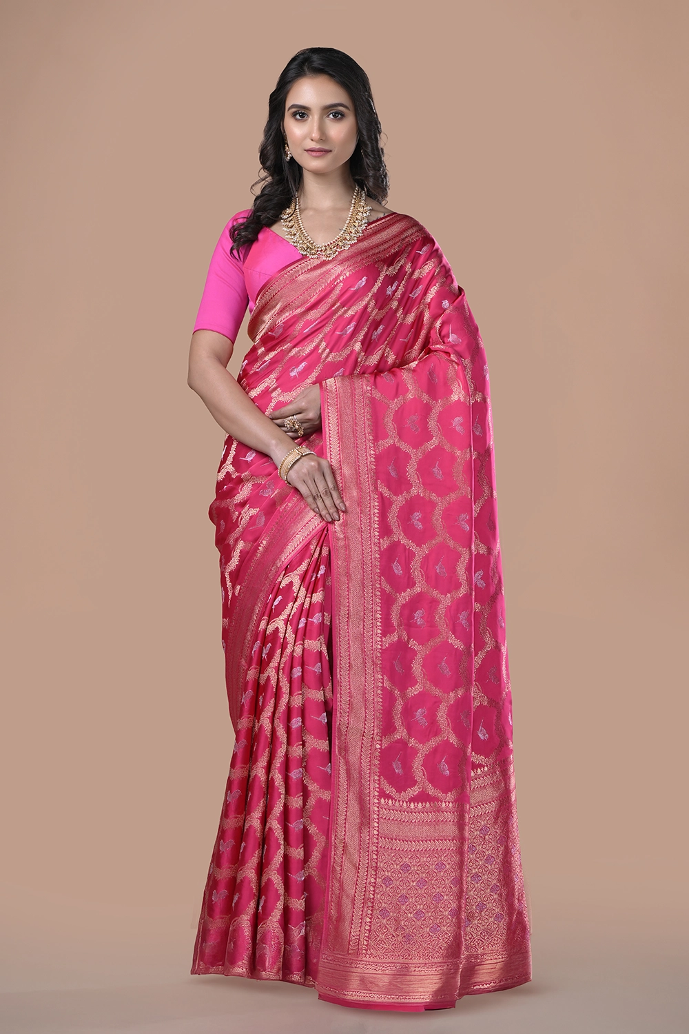 Crimson Pink Mashru Silk Saree
