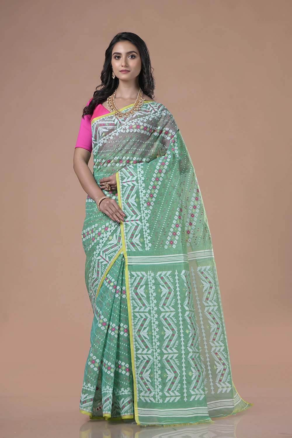 Teal Green Dhakai Jamdani Saree