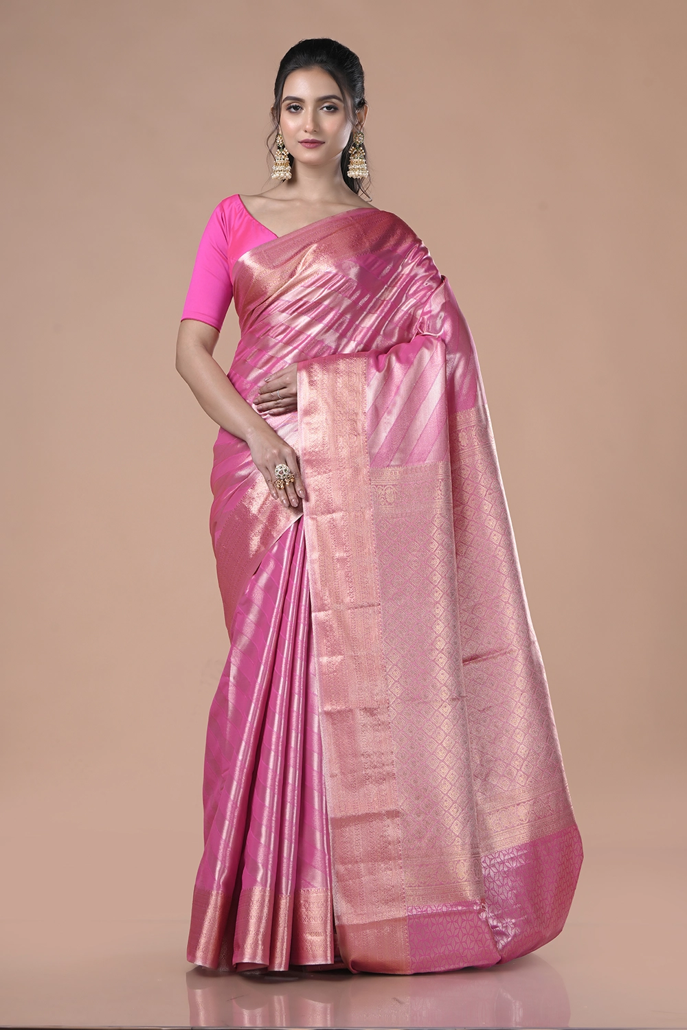 Fuchsia Pink Tissue Kanjeevaram Silk Saree