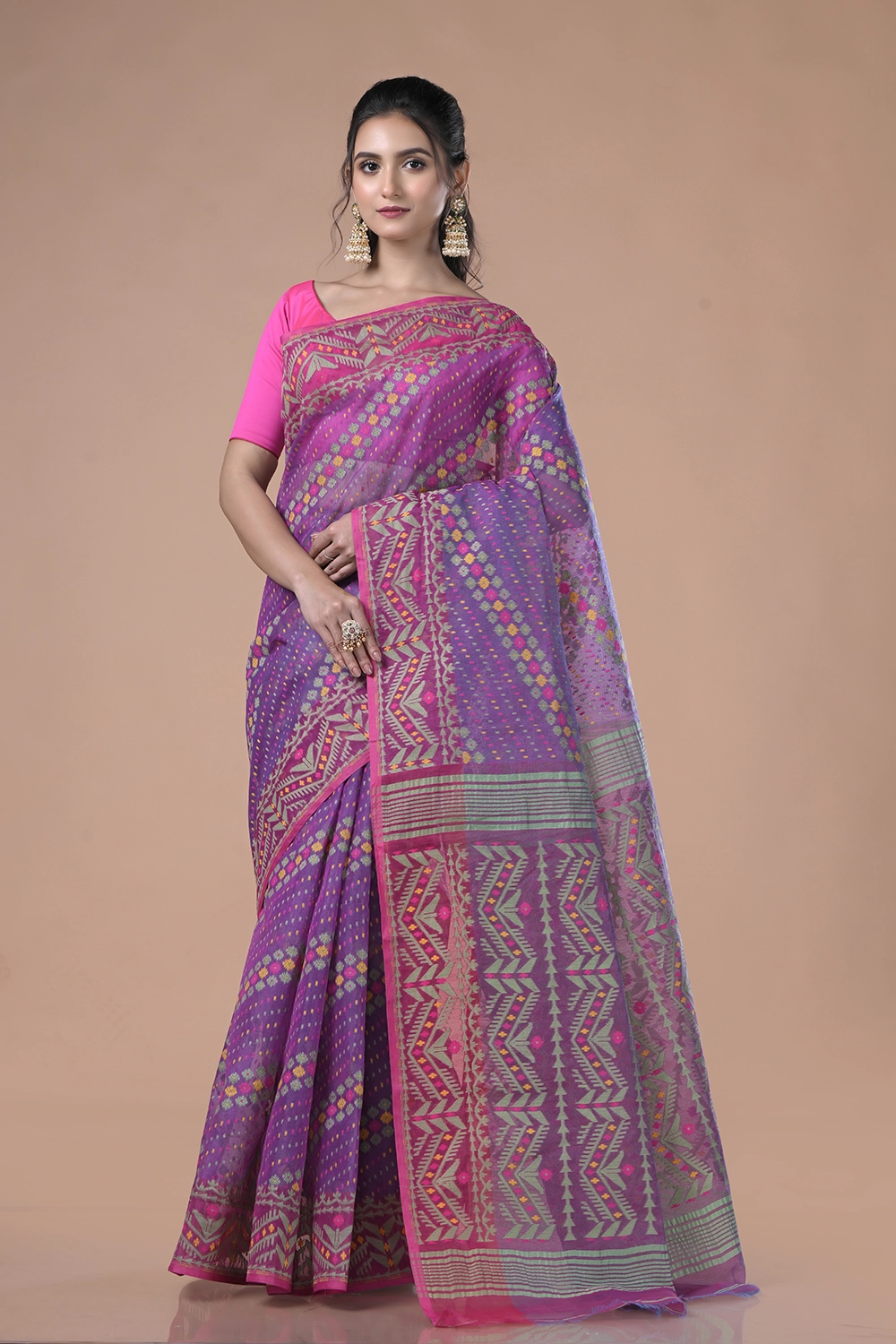 Deep Purple Dhakai Jamdani Saree