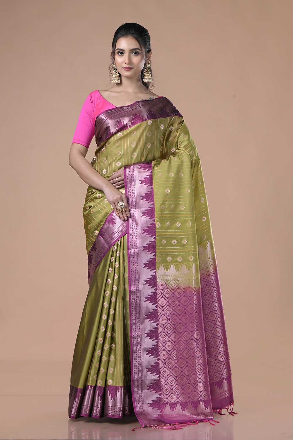 Dark Olive Green South Silk Saree