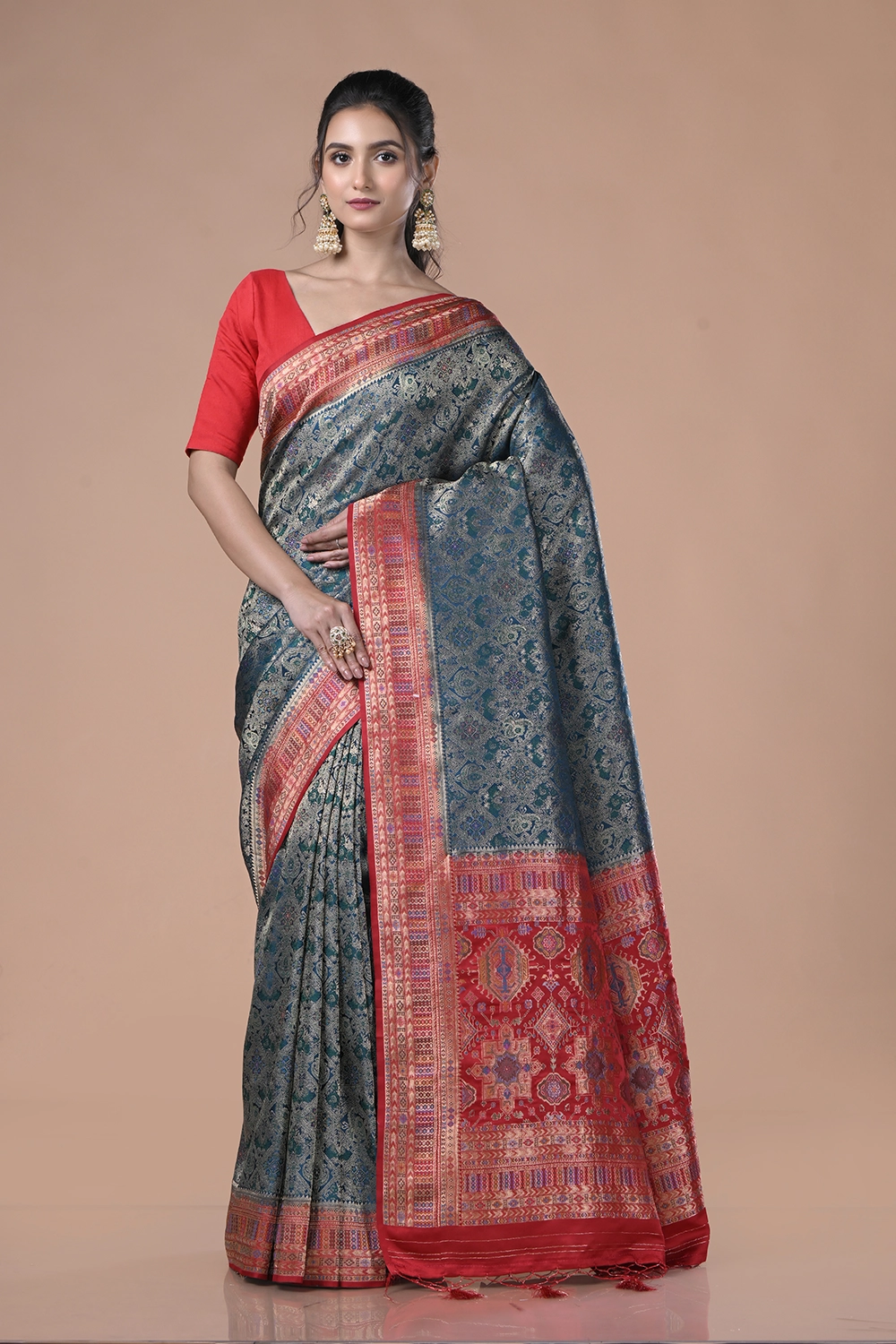 Charcoal Blue Mashru Silk Saree