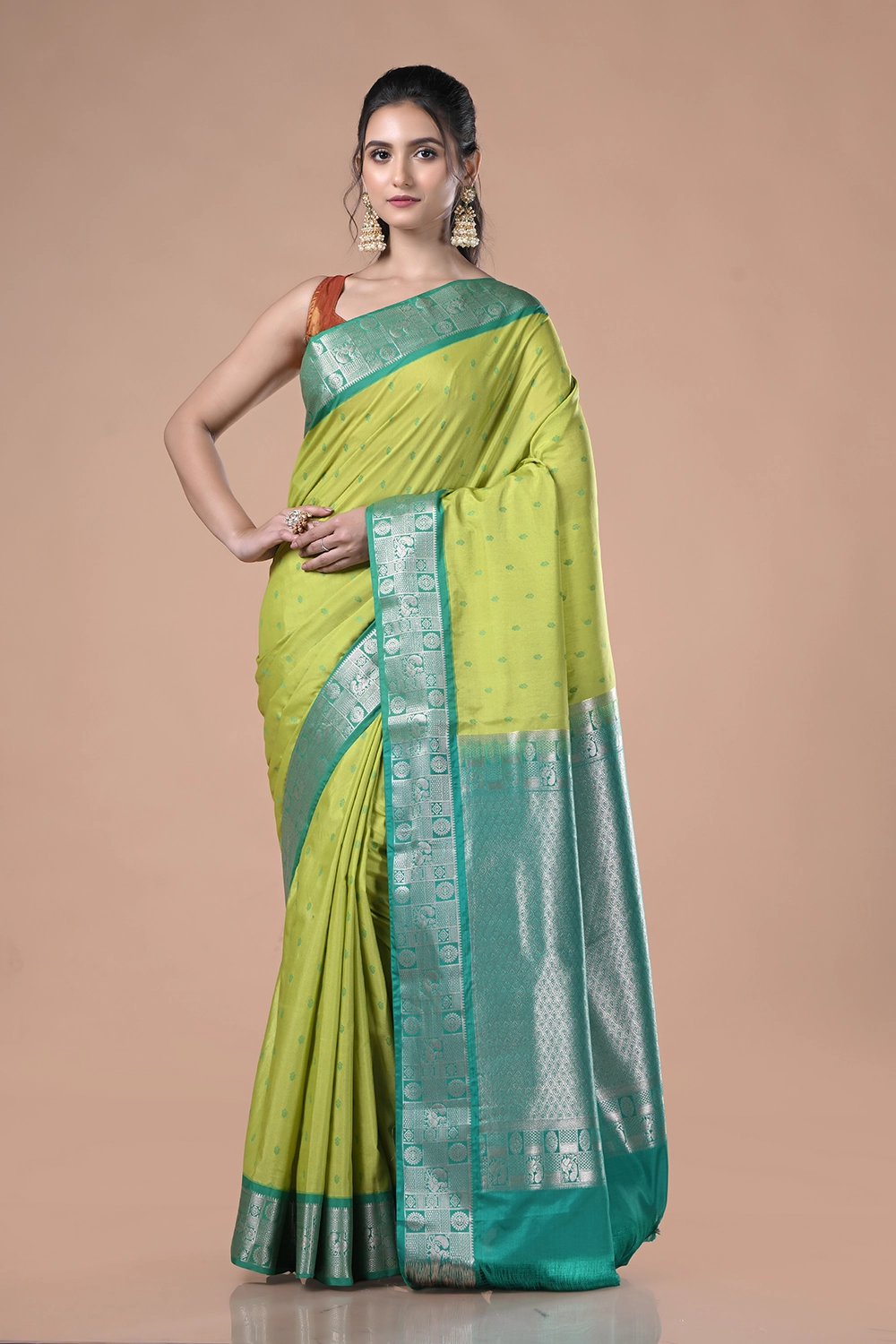 Light Olive Green Kanjeevaram Silk Saree