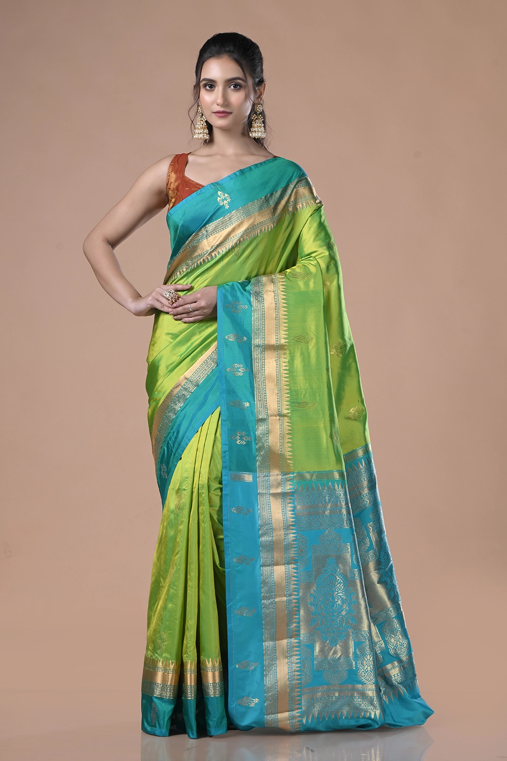 Olive Green Pure Kanjeevaram Silk Saree