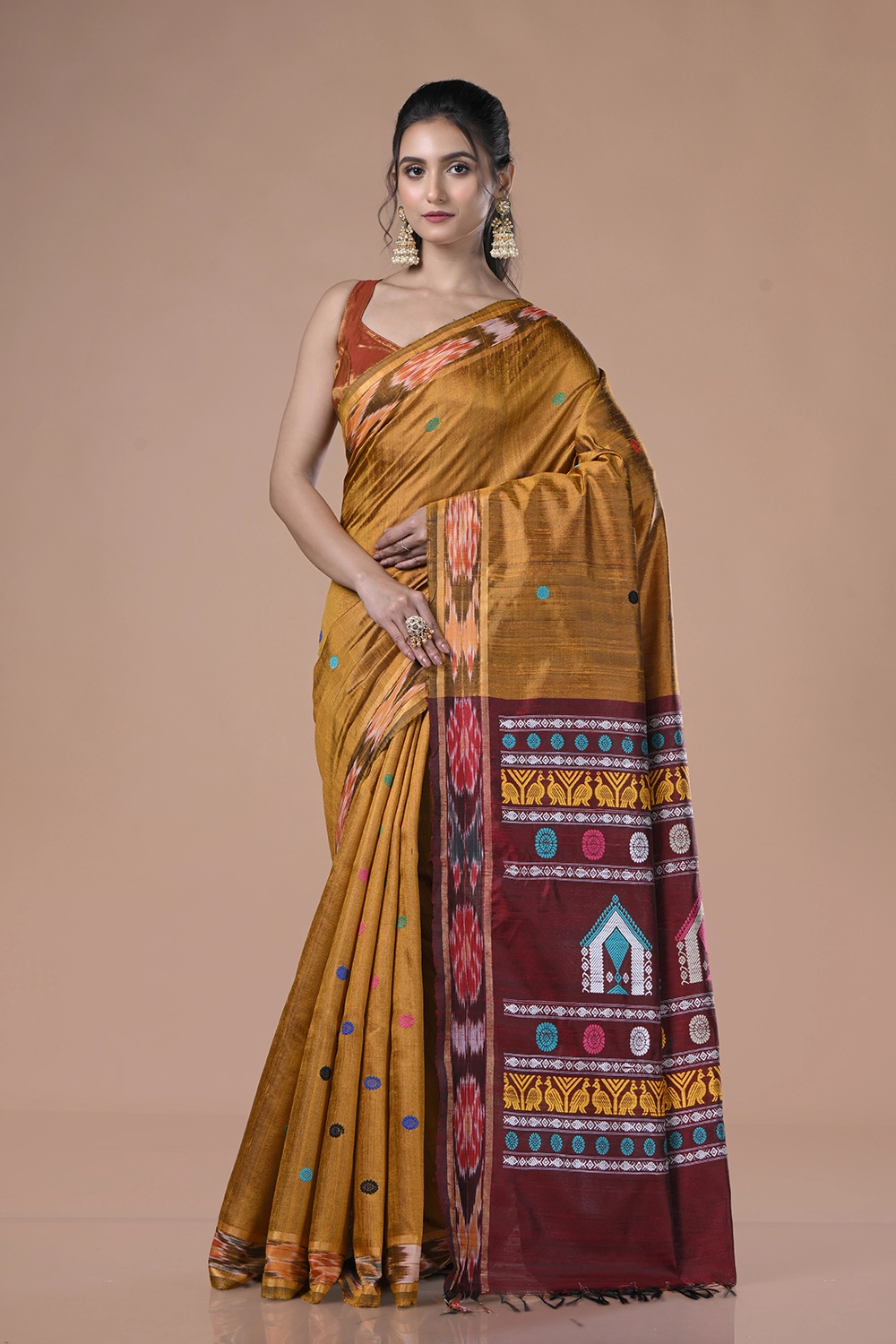 Dark Brown Pure Tussar Saree