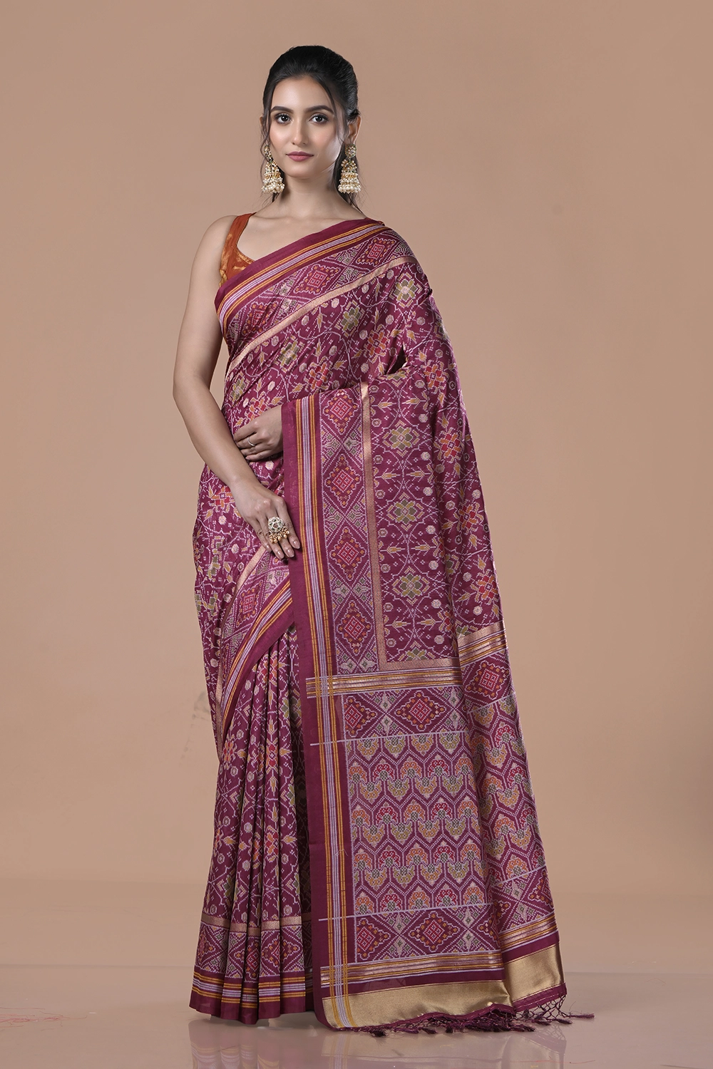 Dark Magenta Katan Patola Saree