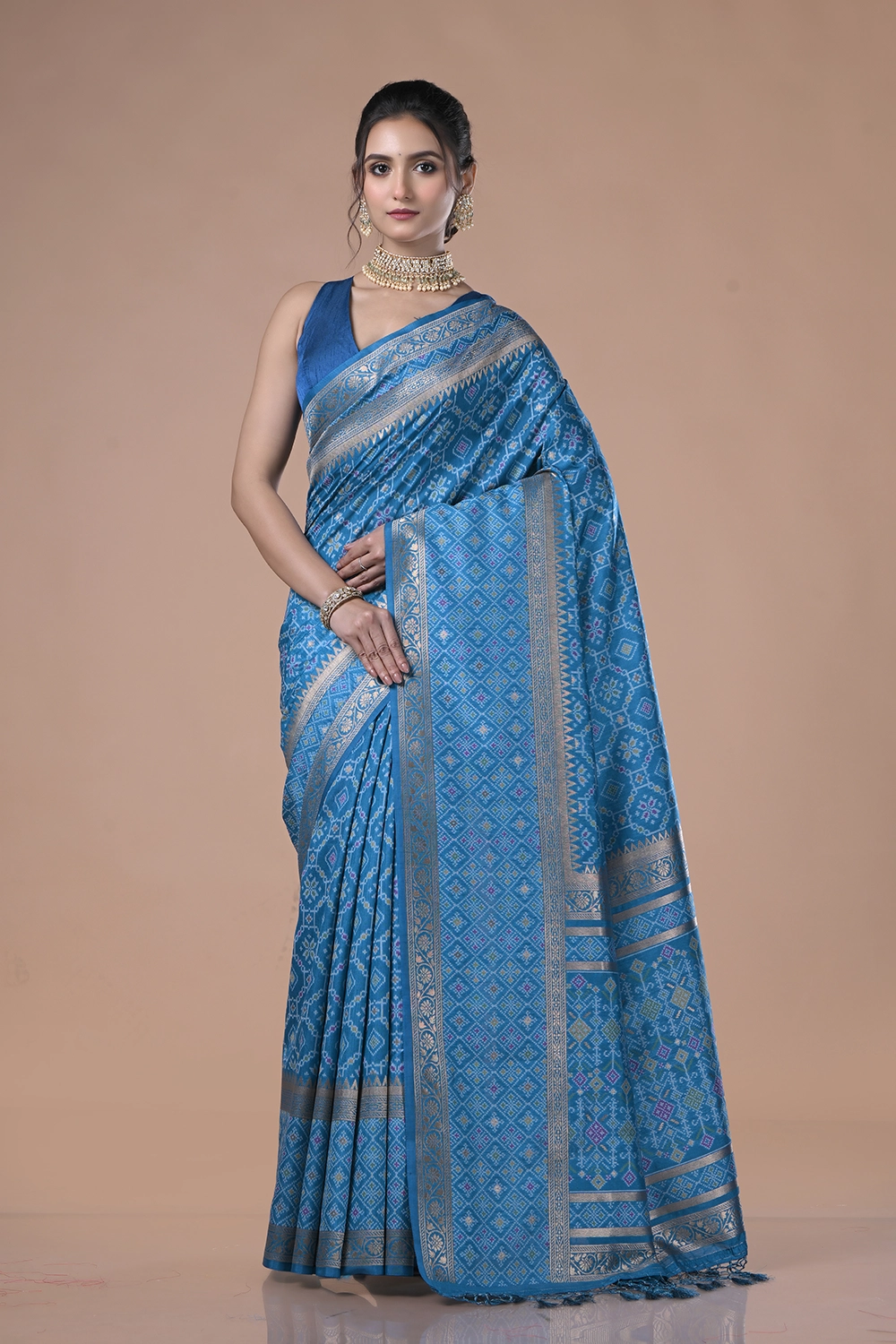 Dark Blue Katan Patola Saree