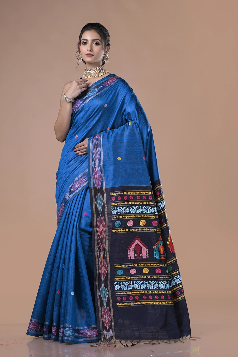 Prussian Blue Pure Tussar Saree