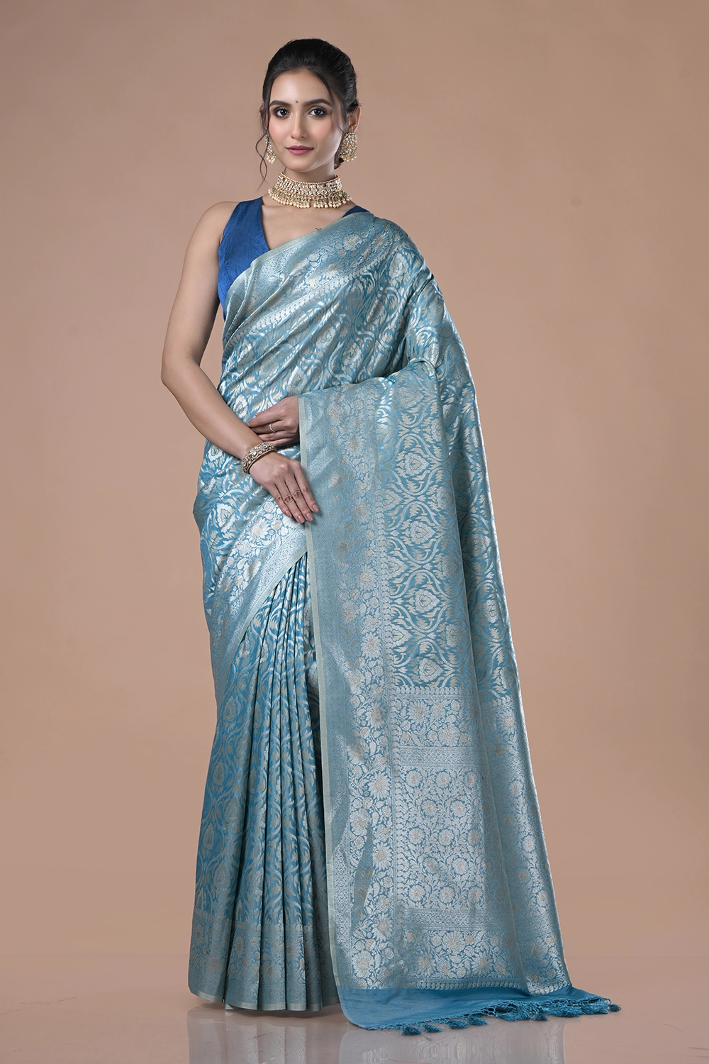 Slate Blue Mulberry Silk Saree