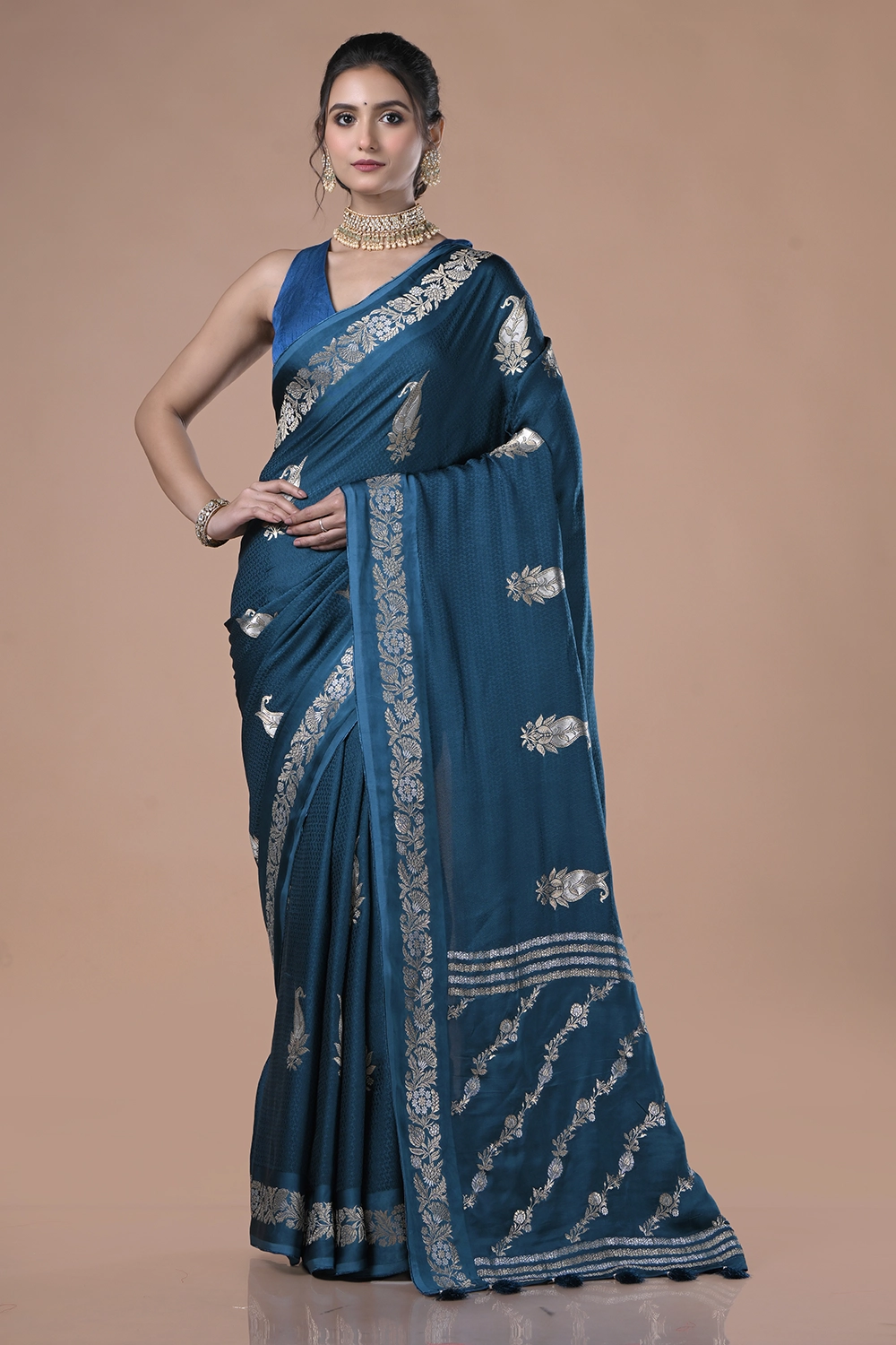 Prussian Blue Mashru Silk Saree