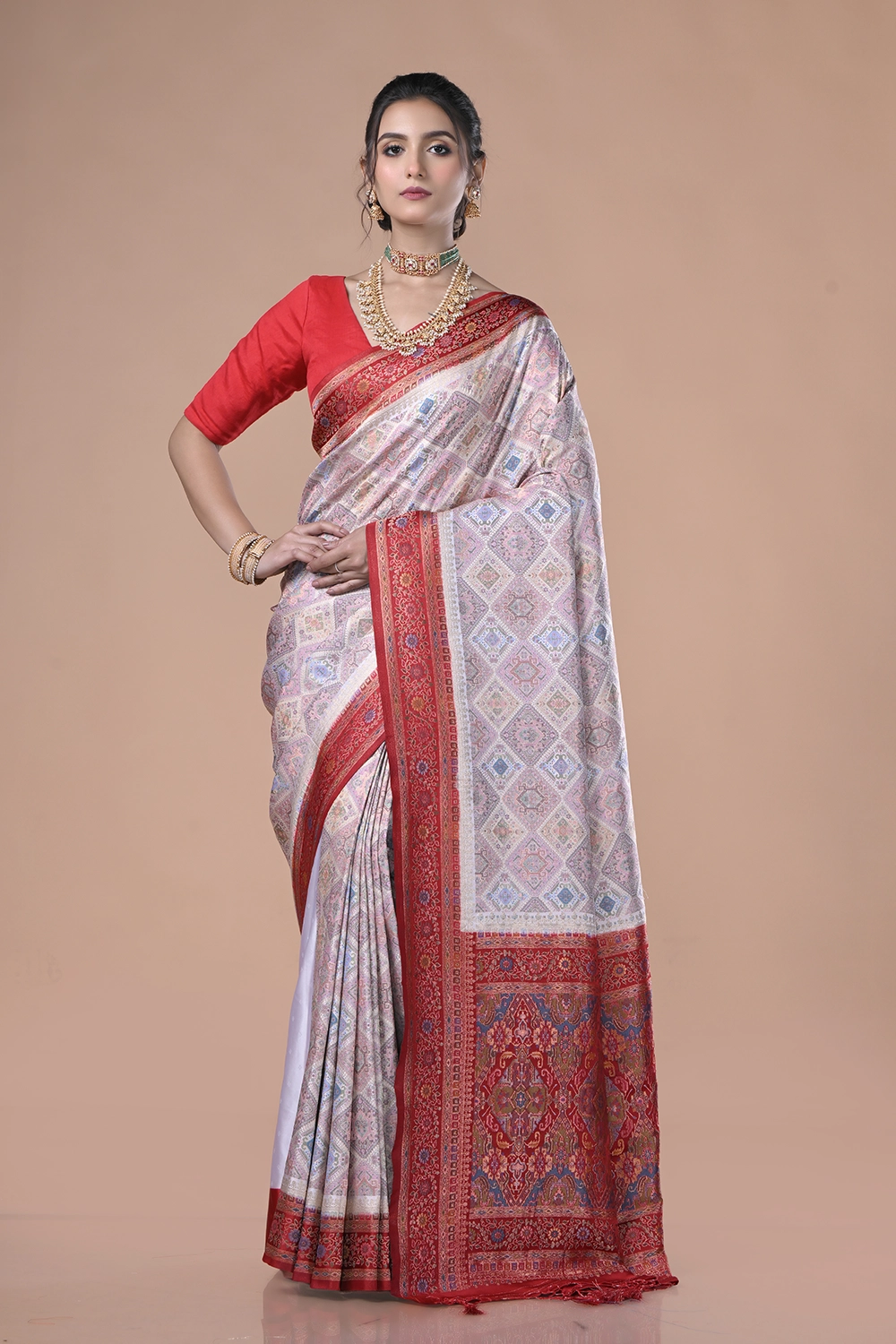 Off White Mashru Silk Saree