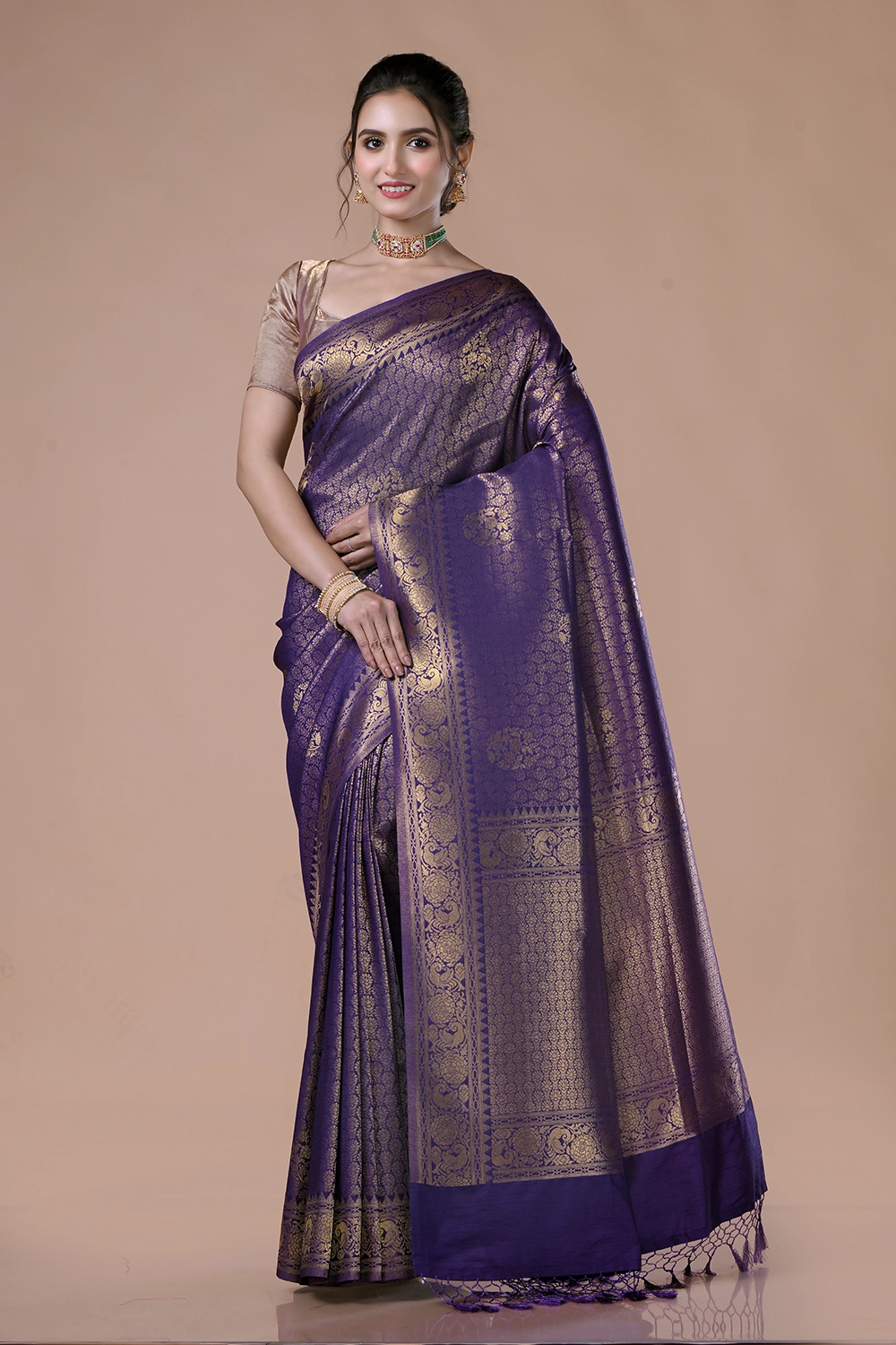 Indigo Purple Mulberry Silk Saree