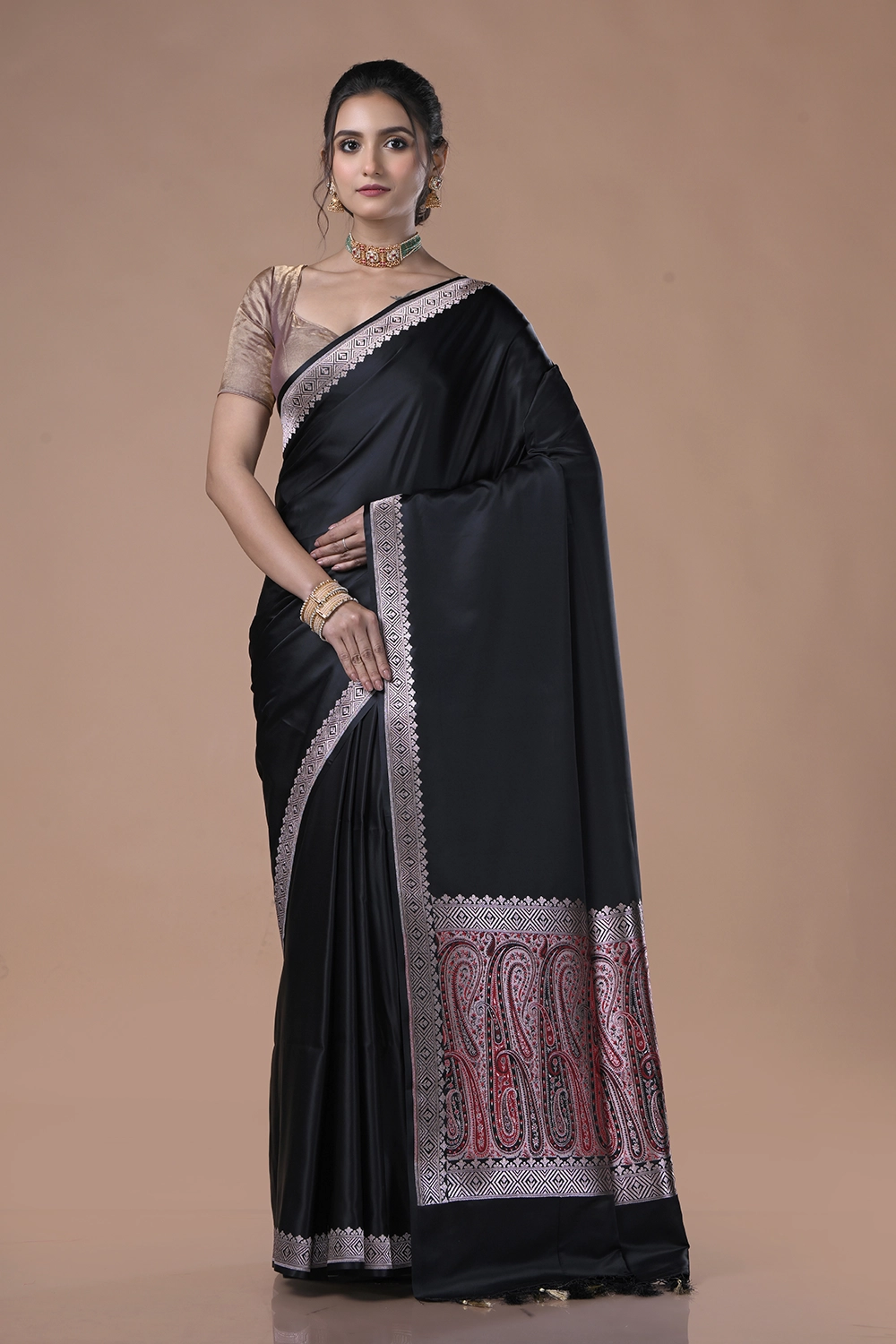 Raisin Black Mashru Silk Saree