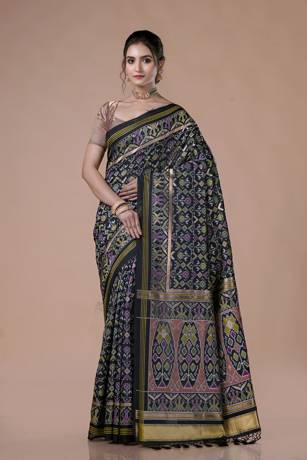 Dark Green Katan Patola Saree