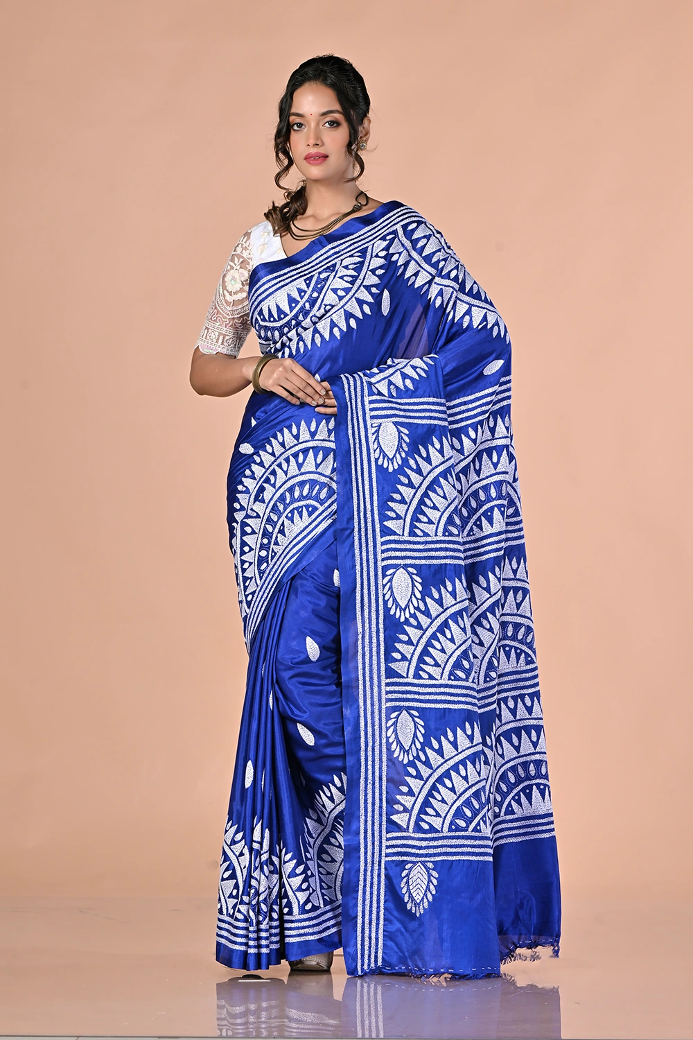 Royal Blue Kantha Stitch Saree