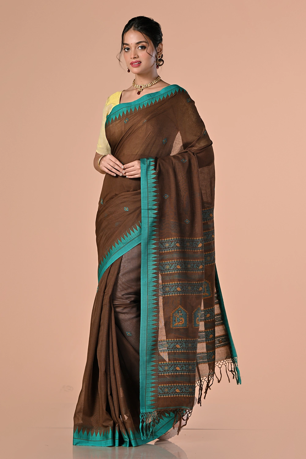 Chestnut Brown Cotton Handloom Saree