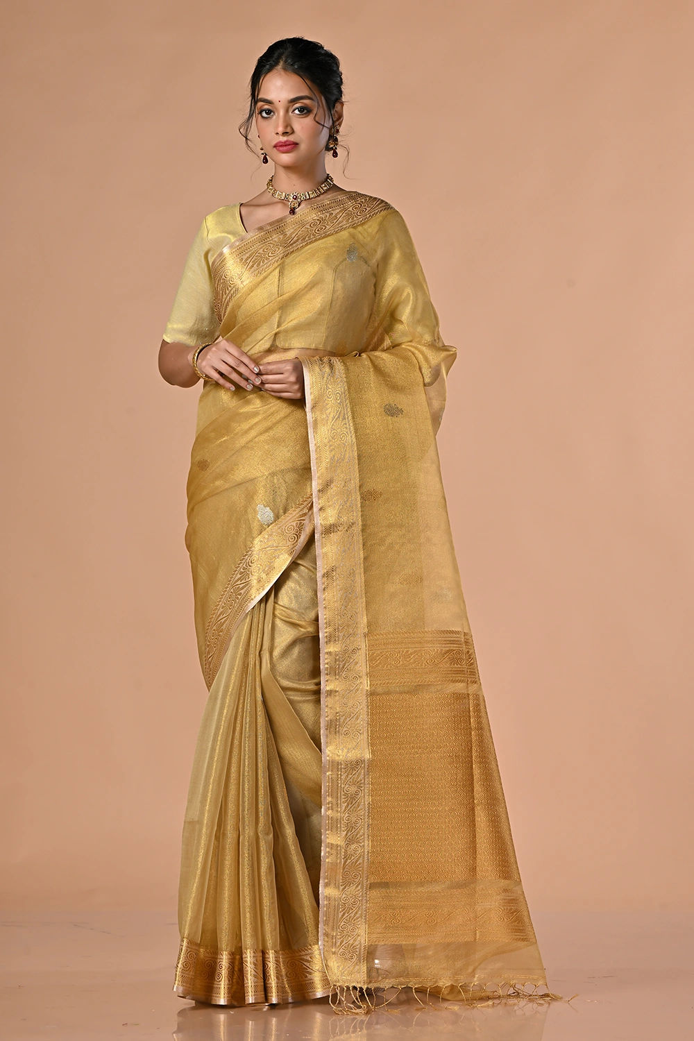 Soft Golden Fancy Handloom Saree