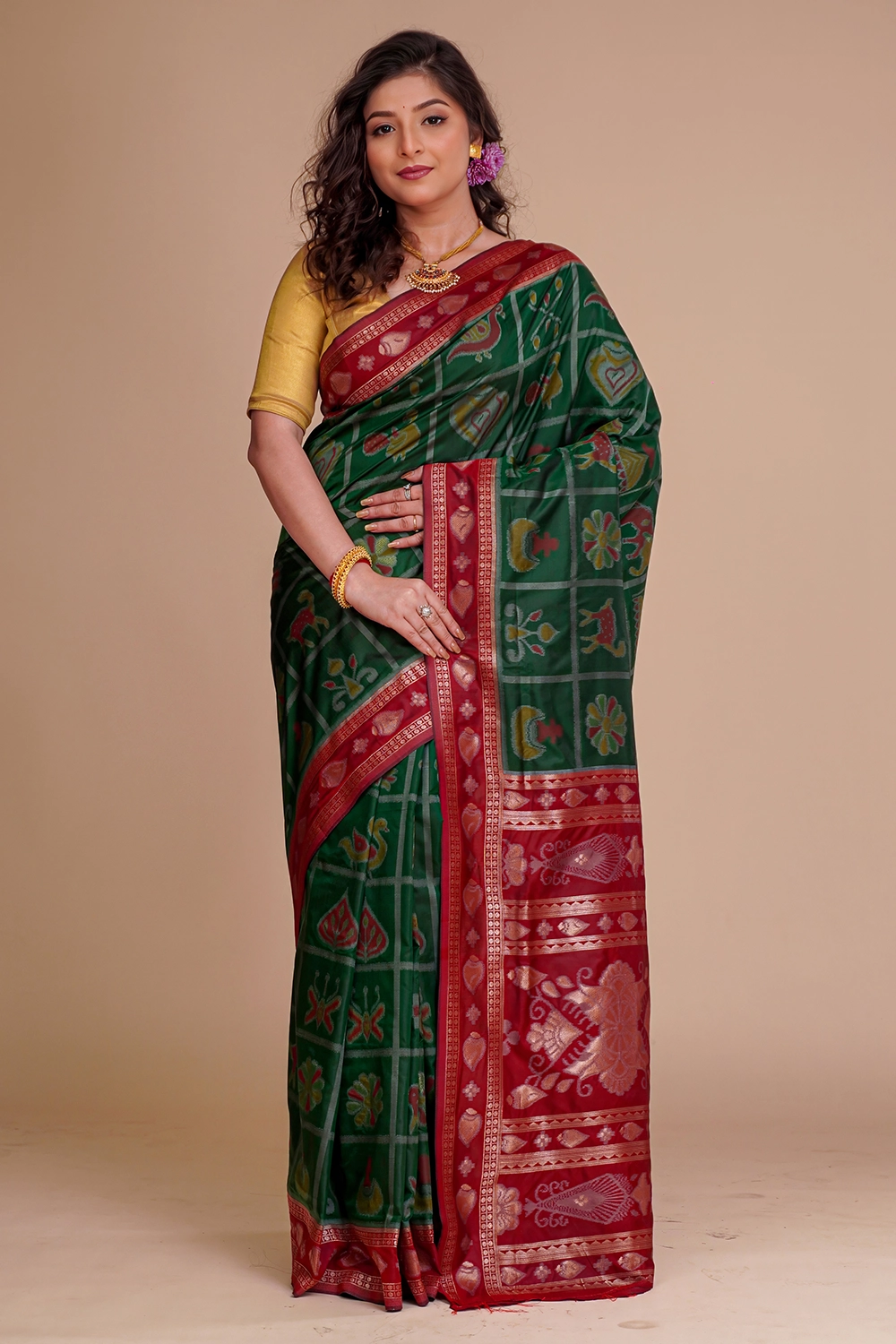 Deep Forest Green Katan Pochampally Saree