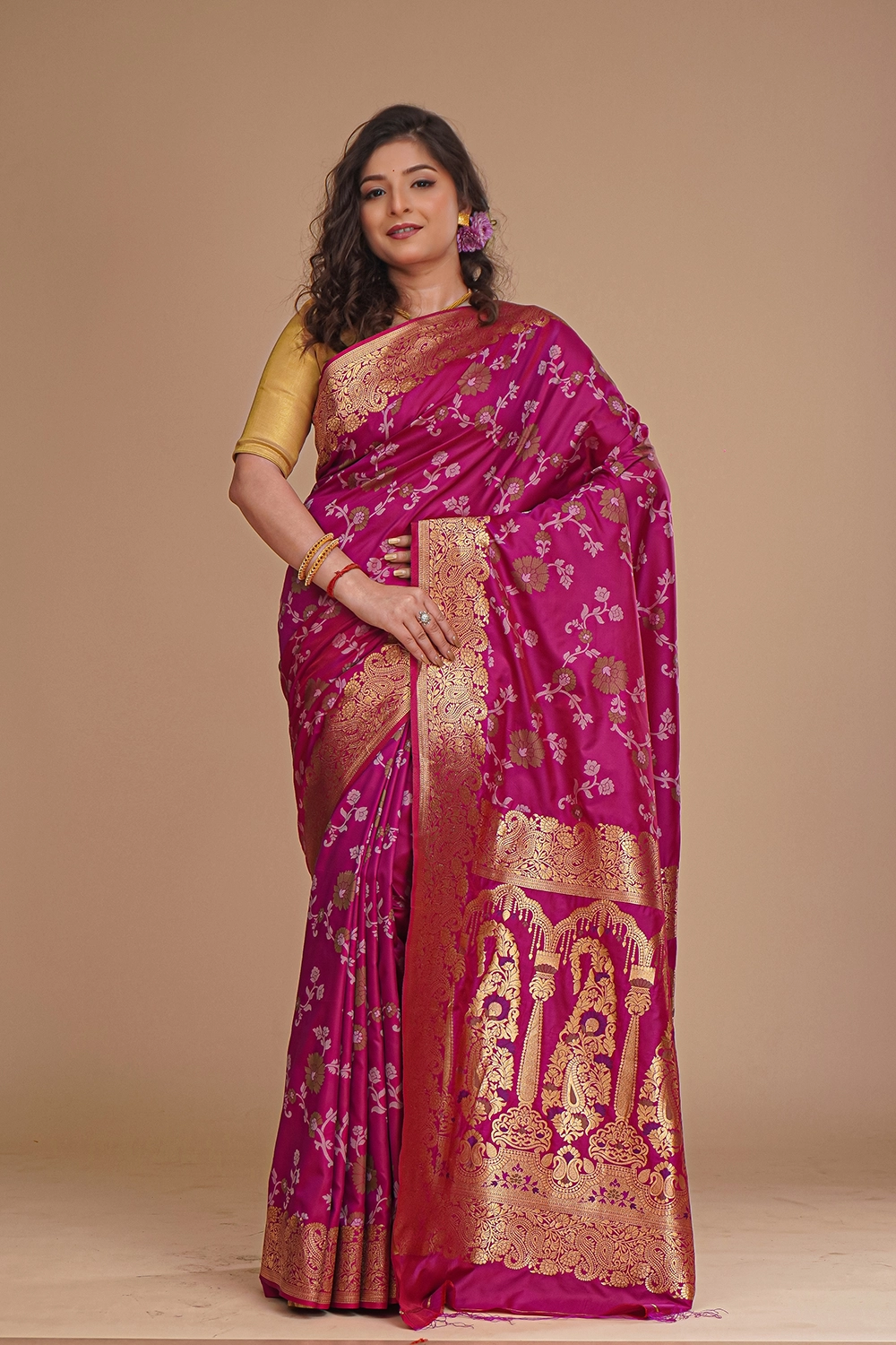 Magenta Rose Katan Pochampally Saree