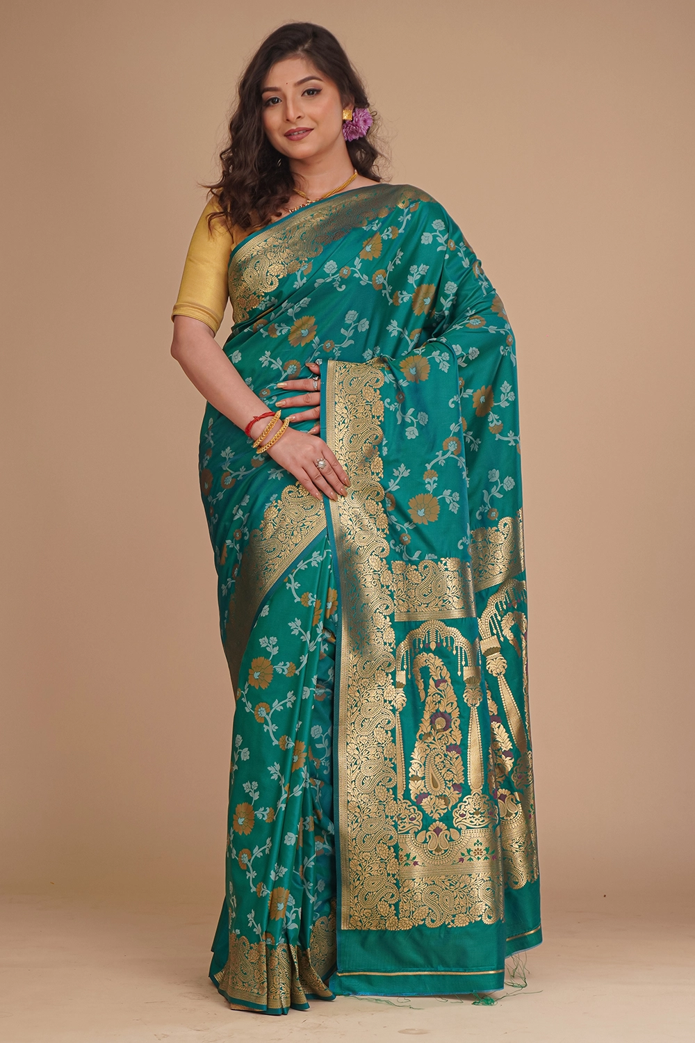 Deep Teal Blue Katan Pochampally Saree