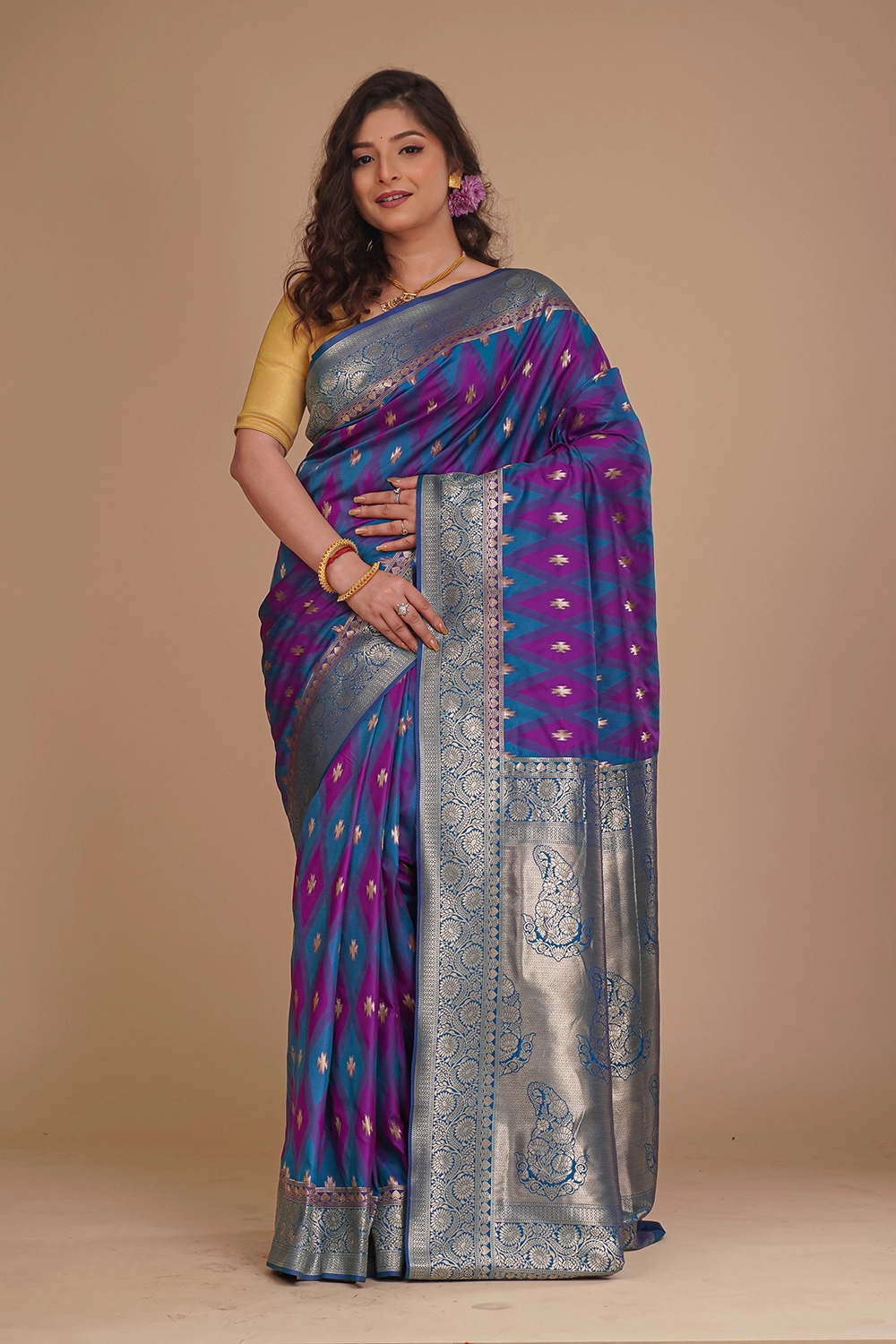 Steel Blue Katan Pochampally Saree