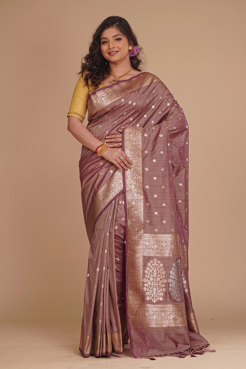 Rosewood Brown Semi Tussar Saree