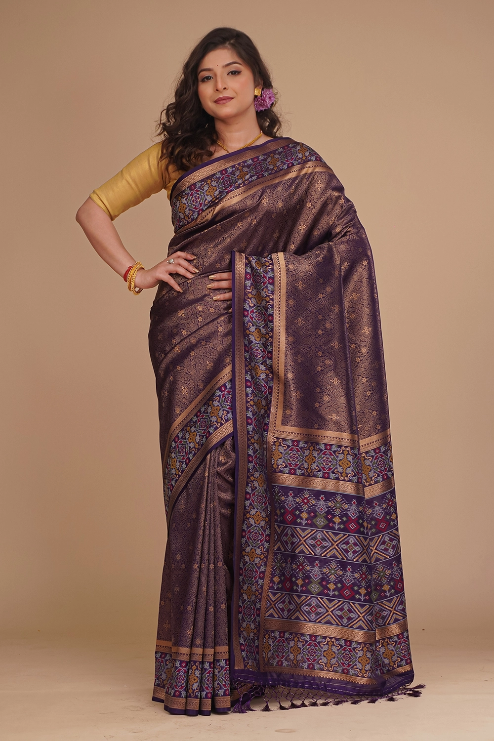 Deep Purple Katan Patola Saree